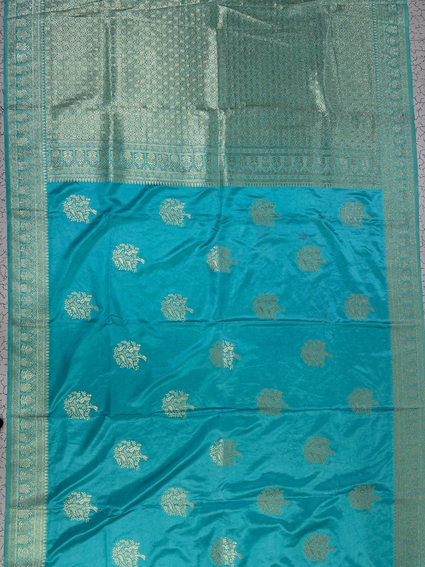 Classic Firozi Blue Banarasi Silk Saree with Heritage Zari Weaving