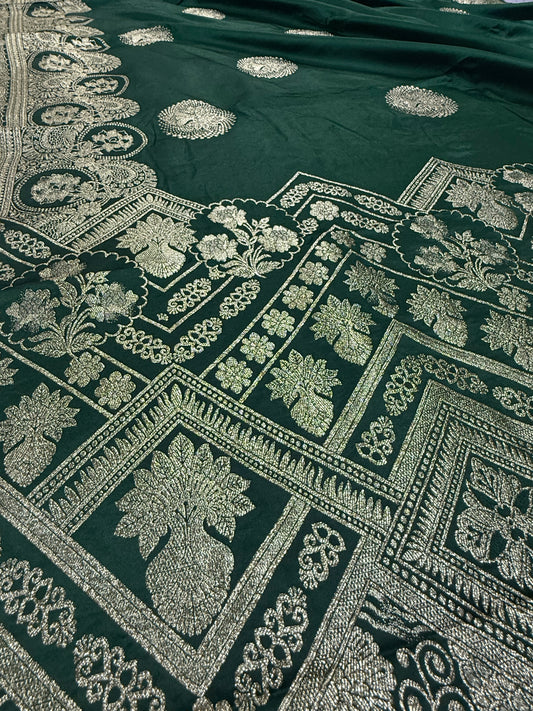 Classic Green Banarasi Silk Saree with Heritage Zari Weaving Green