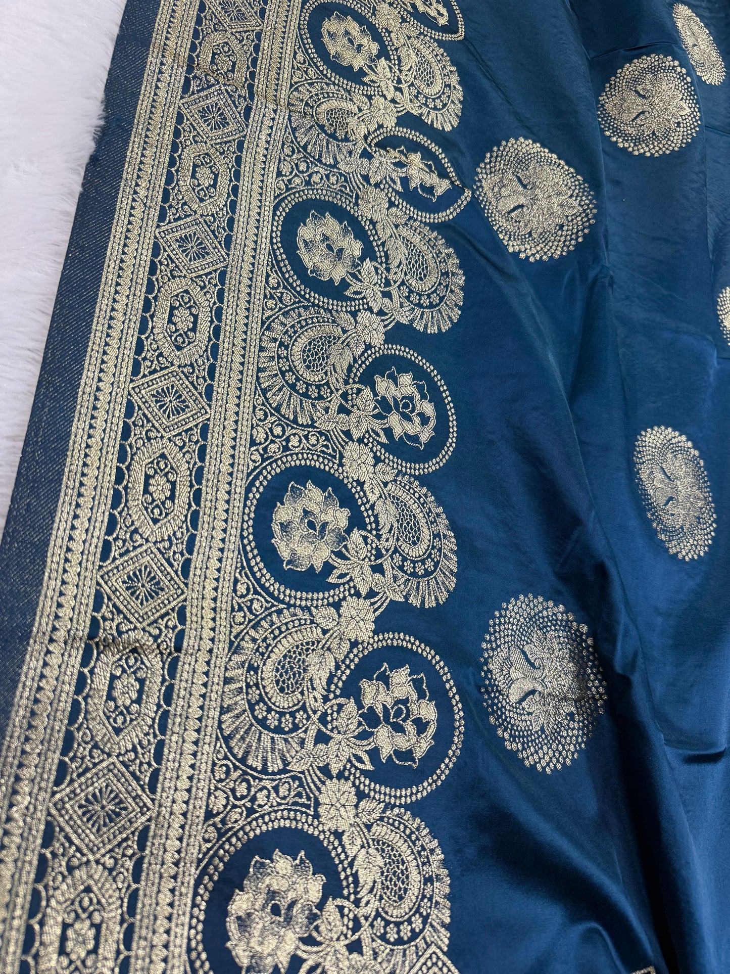 Classic peacock blue Banarasi Silk Saree with Heritage Zari Weaving