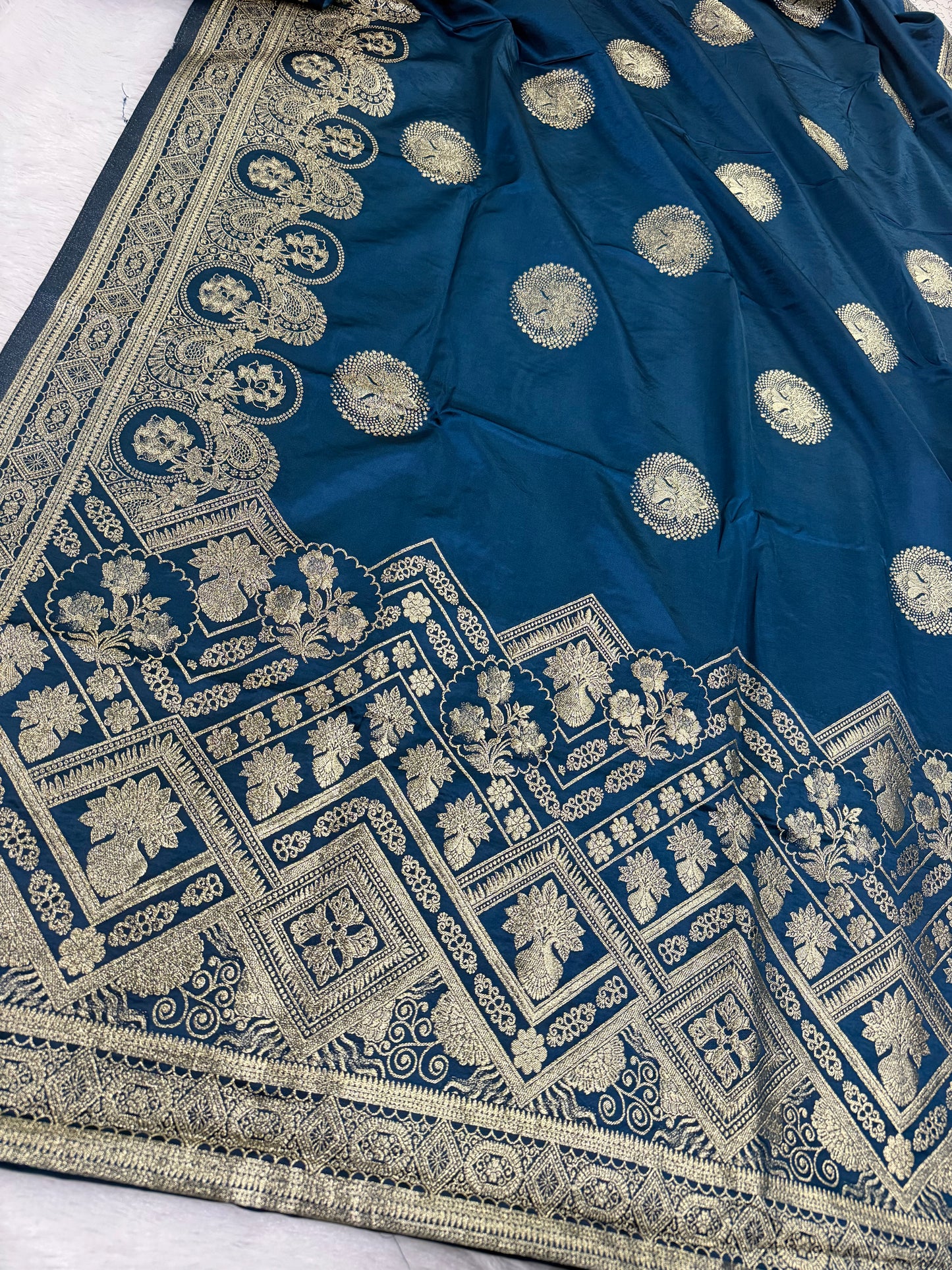 Classic peacock blue Banarasi Silk Saree with Heritage Zari Weaving