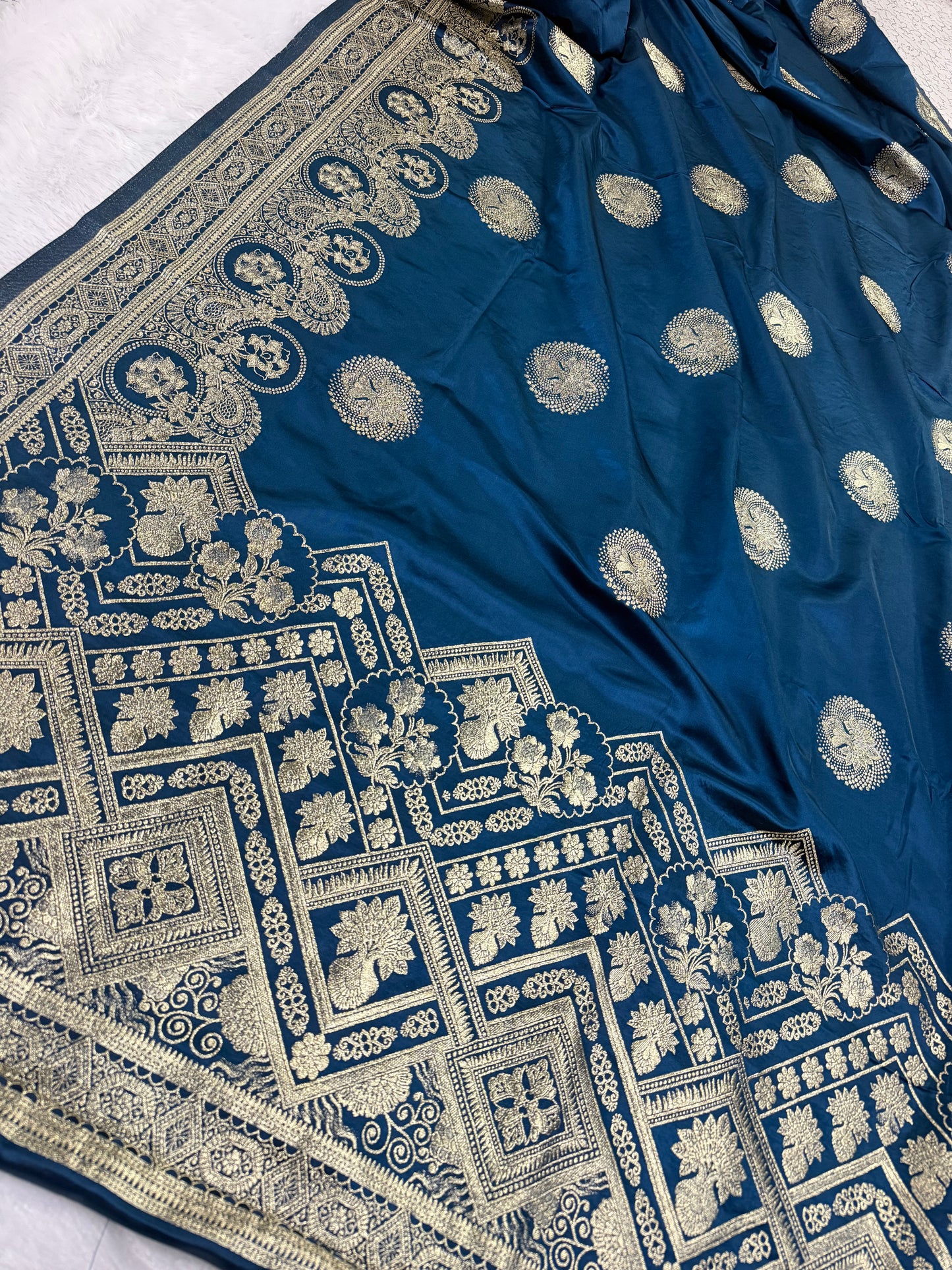 Classic peacock blue Banarasi Silk Saree with Heritage Zari Weaving