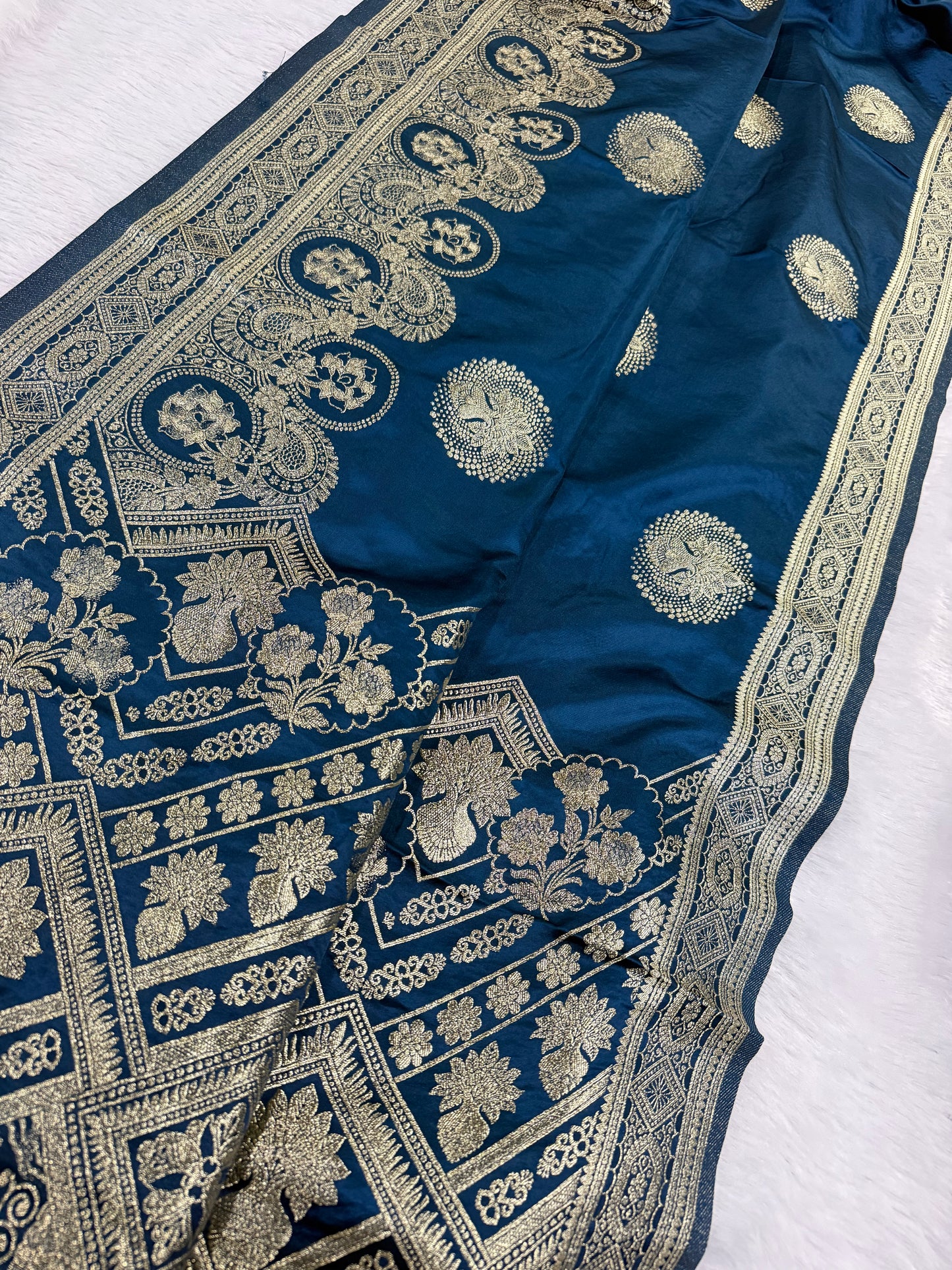 Classic peacock blue Banarasi Silk Saree with Heritage Zari Weaving