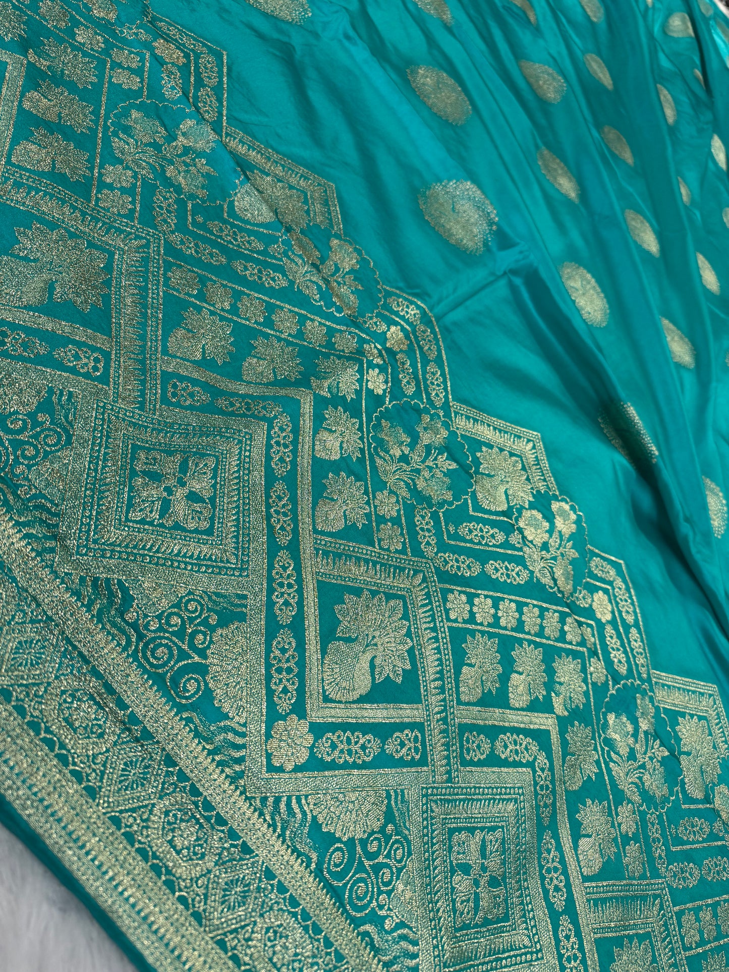 Classic Firozi Blue Banarasi Silk Saree with Heritage Zari Weaving