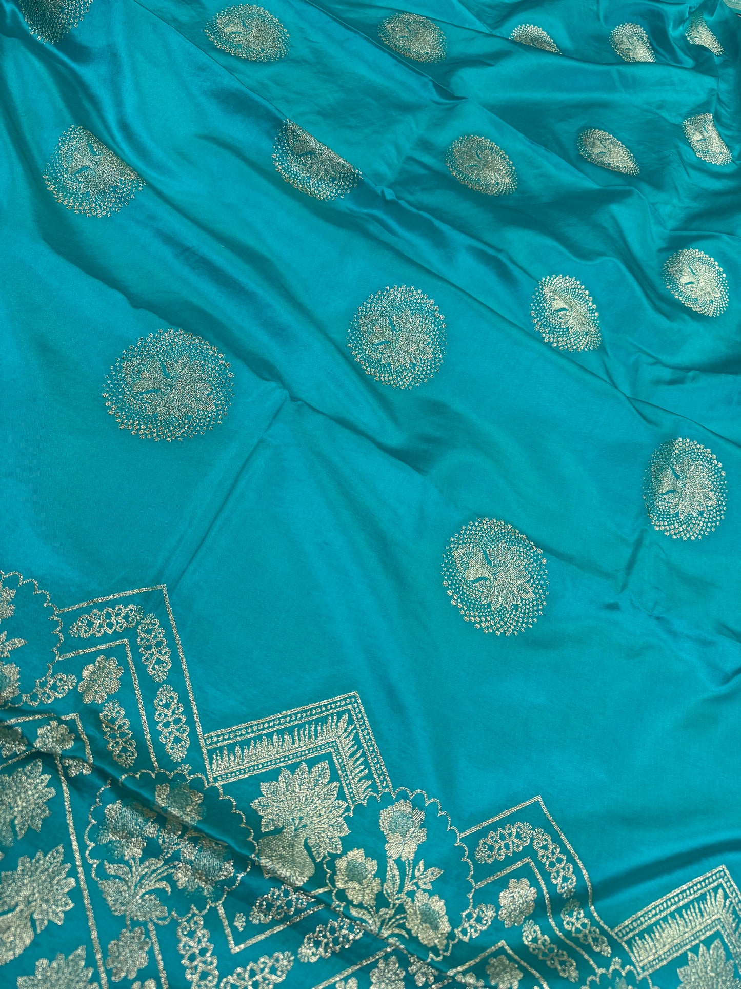 Classic Firozi Blue Banarasi Silk Saree with Heritage Zari Weaving