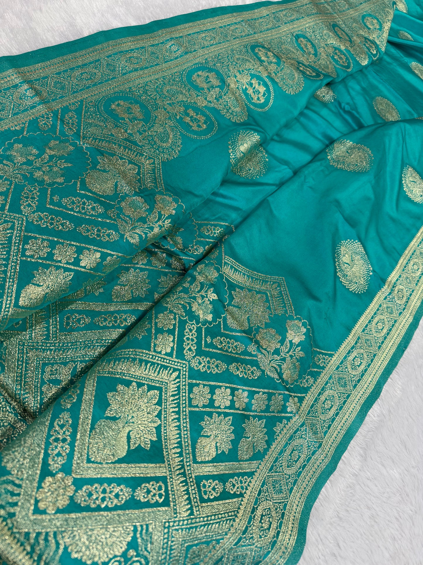 Classic Firozi Blue Banarasi Silk Saree with Heritage Zari Weaving