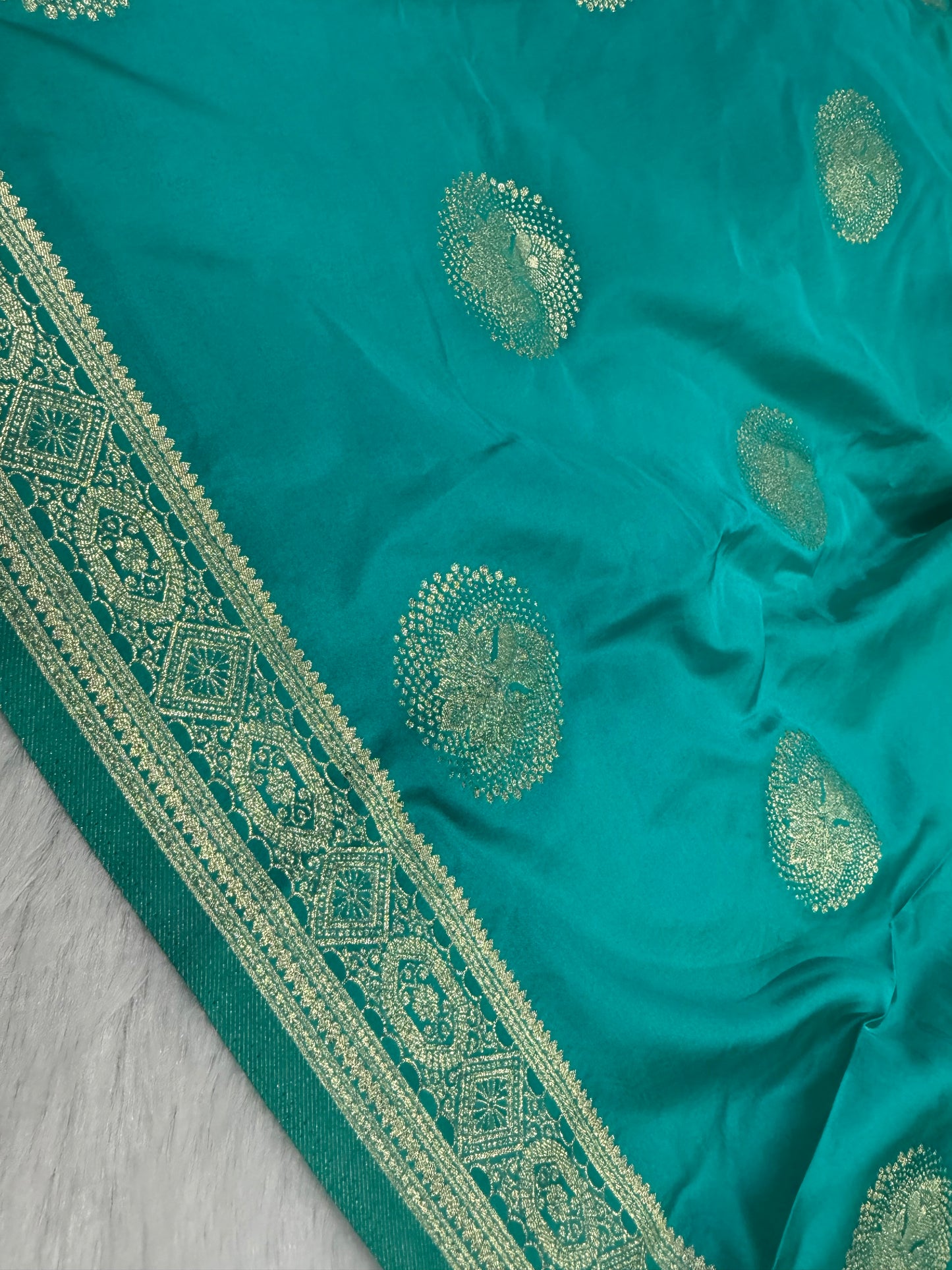 Classic Firozi Blue Banarasi Silk Saree with Heritage Zari Weaving