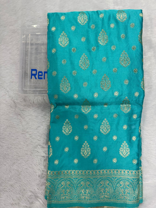 Classic Firozi Blue Banarasi Silk Saree with Heritage Zari Weaving