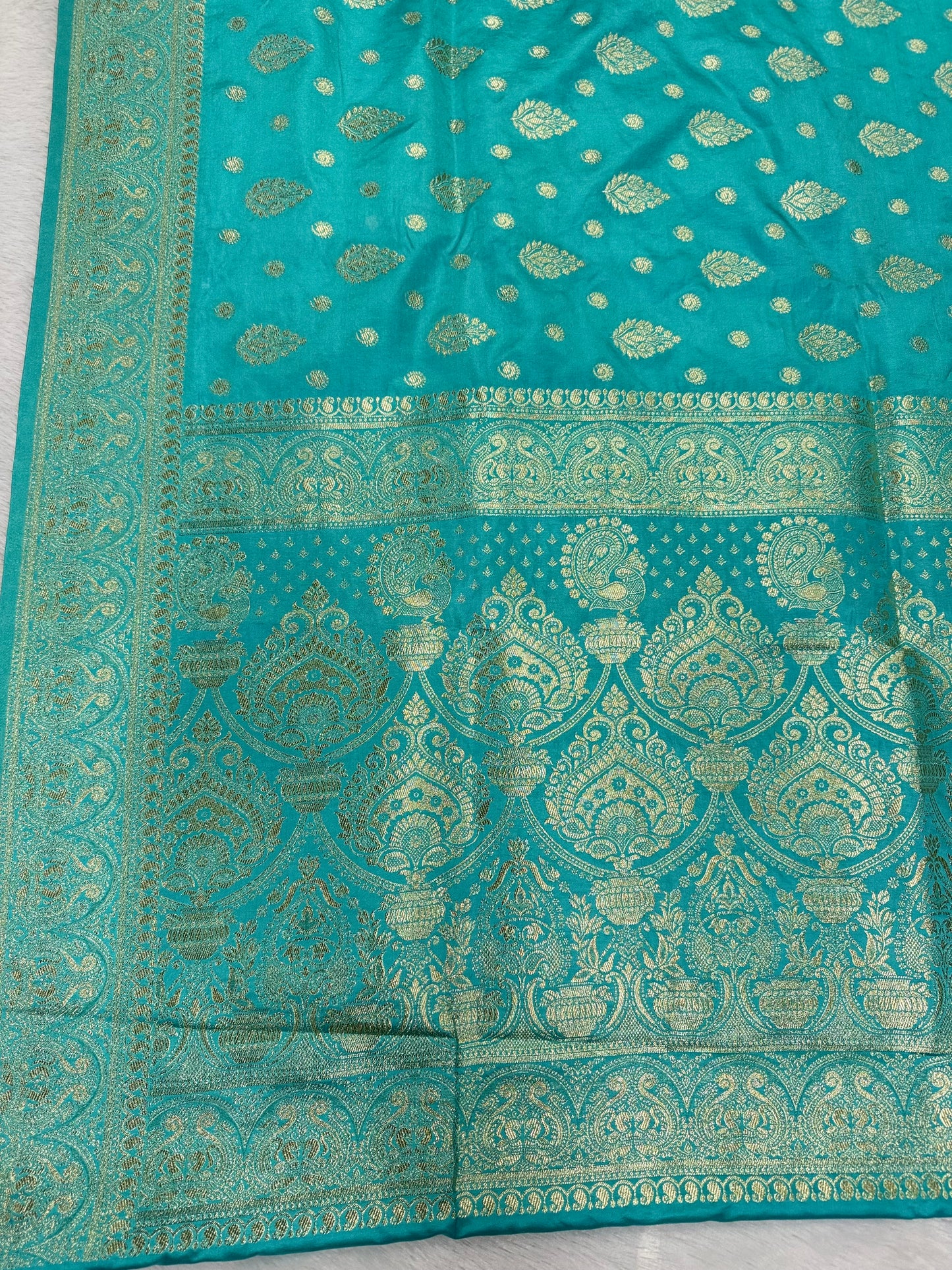 Classic Firozi Blue Banarasi Silk Saree with Heritage Zari Weaving