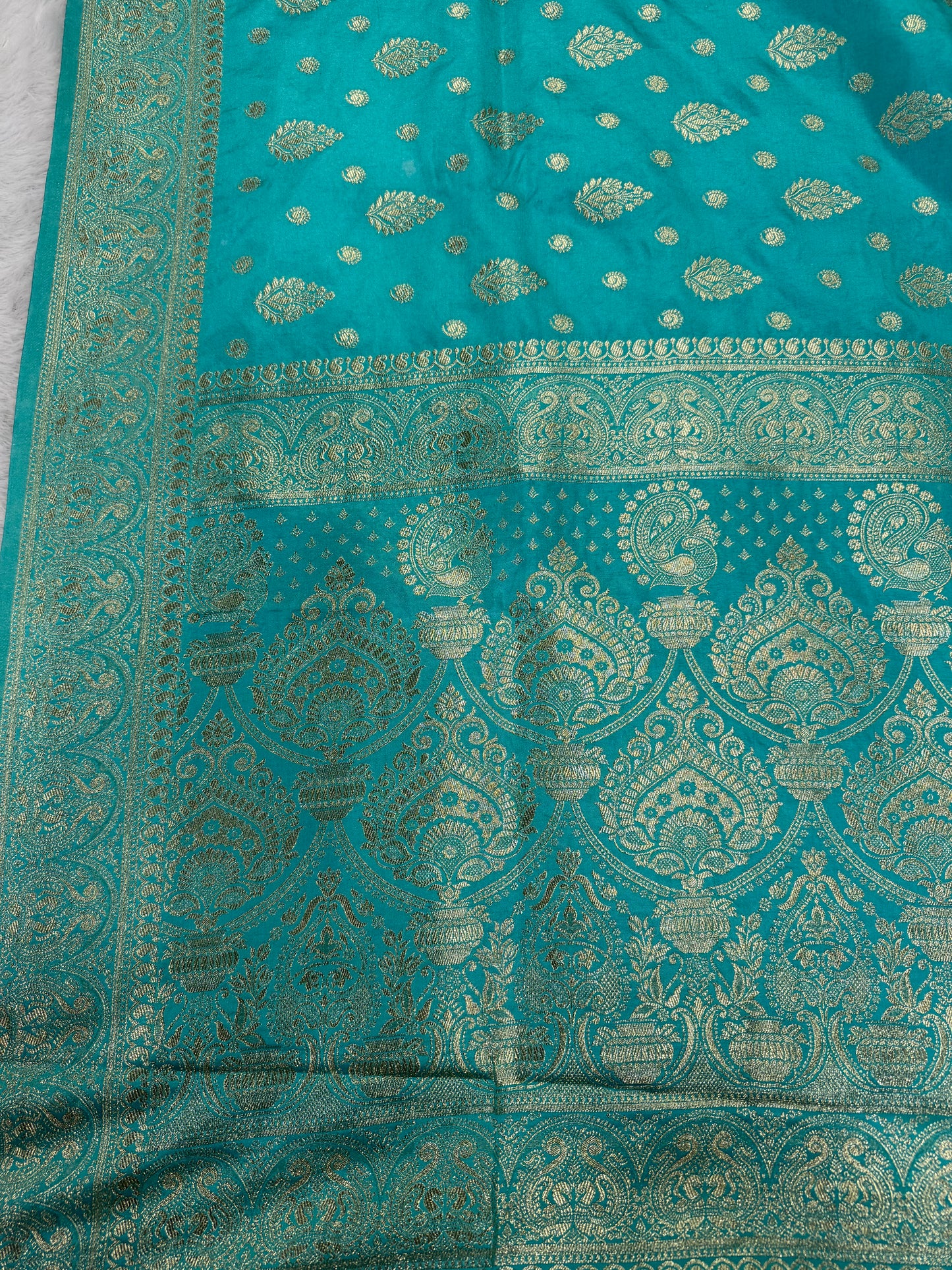 Classic Firozi Blue Banarasi Silk Saree with Heritage Zari Weaving