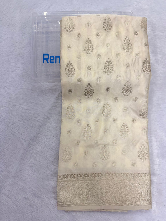 Classic Cream Banarasi Silk Saree with Heritage Zari Weaving