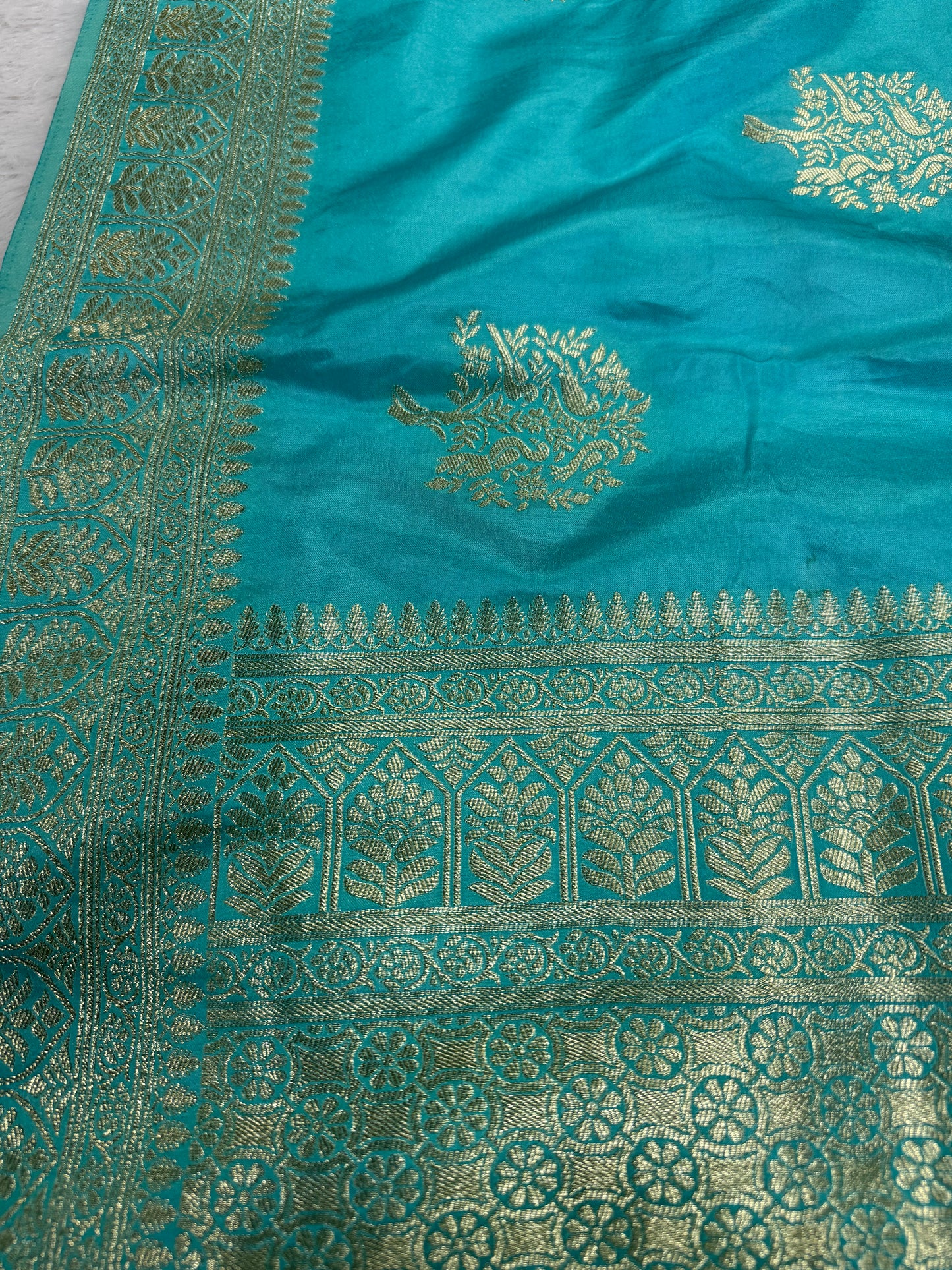 Classic Firozi Blue Banarasi Silk Saree with Heritage Zari Weaving