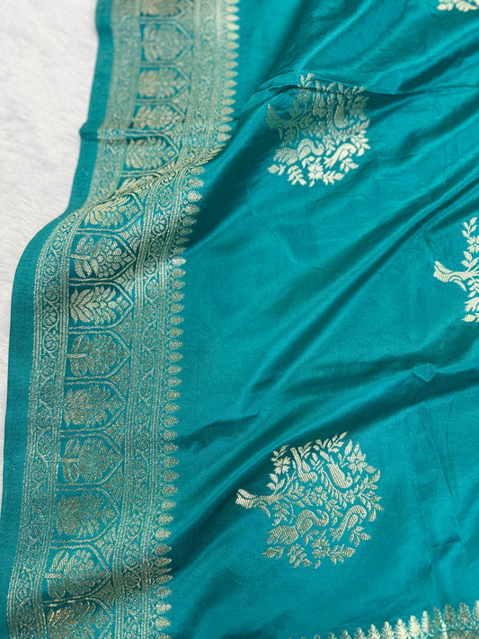 Classic Rama blue Banarasi Silk Saree with Heritage Zari Weaving