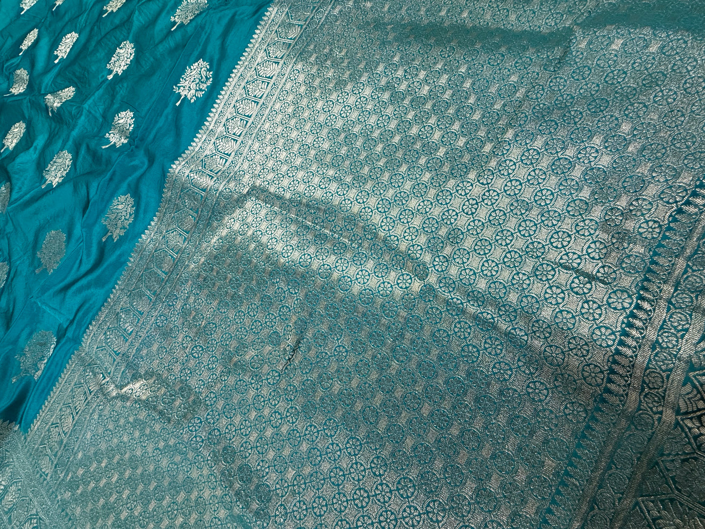 Classic Rama blue Banarasi Silk Saree with Heritage Zari Weaving